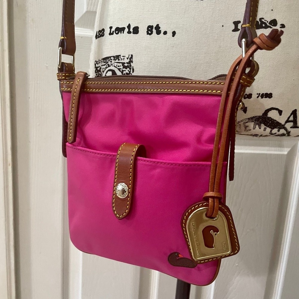 Dooney & Bourke Pink Nylon Leather Trim Crossbody Bag North South Small